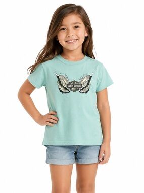 Harley-Davidson Kids 5/6 Aqua Wing Logo Graphic T-Shirt Olympia WA Cotton